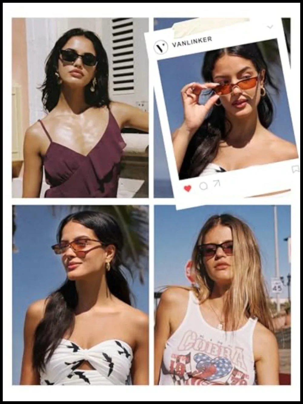 Trendy 90s Skinny Rectangle Sunglasses UV400 Polarized Plastic Frame